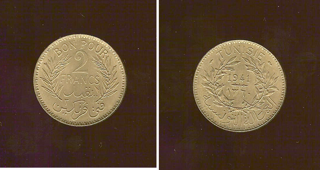 Tunisia French Protectorat  2 francs 1941 BU